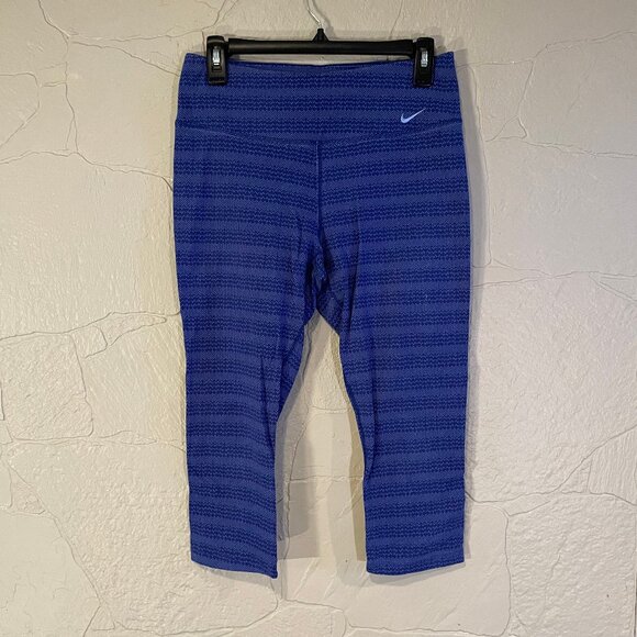 Nike - Dri-Fit Blue and White Cotton Blend Cropped Leggings - Women's Medium - Picture 1 of 3